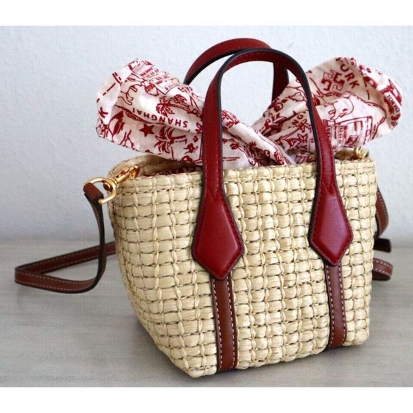 Tory Burch "Perry " Straw Nano Mini Crossbody Tote Handbag $228+ - Picture 2 of 10